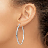 14k White Gold Hoop Earrings, Classic Polished Round Lightweight Design with Hinged Closure