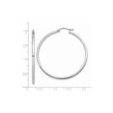 14k White Gold Hoop Earrings, Classic Polished Round Lightweight Design with Hinged Closure