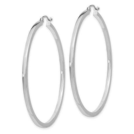 14k White Gold Hoop Earrings, Large High-Polish Round Hoops, Minimalist Lightweight Design for Women