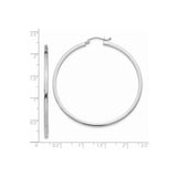 14k White Gold Hoop Earrings, Large High-Polish Round Hoops, Minimalist Lightweight Design for Women
