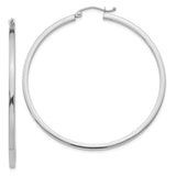 14k White Gold Hoop Earrings, Large High-Polish Round Hoops, Minimalist Lightweight Design for Women
