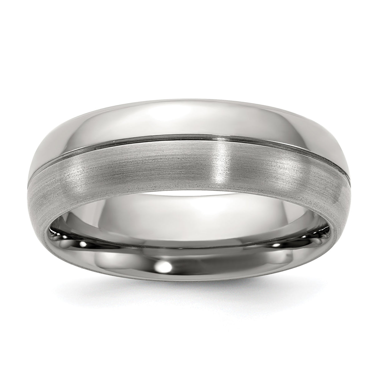 14k White Gold Mens Wedding Band Ring with Brushed Center and Polished Edges