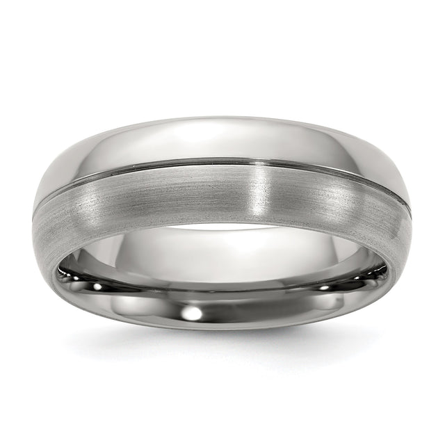 14k White Gold Mens Wedding Band Ring with Brushed Center and Polished Edges