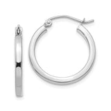 14k White Gold Hoop Earrings, Classic Round Latch Back, Polished Finish, Minimalist Design