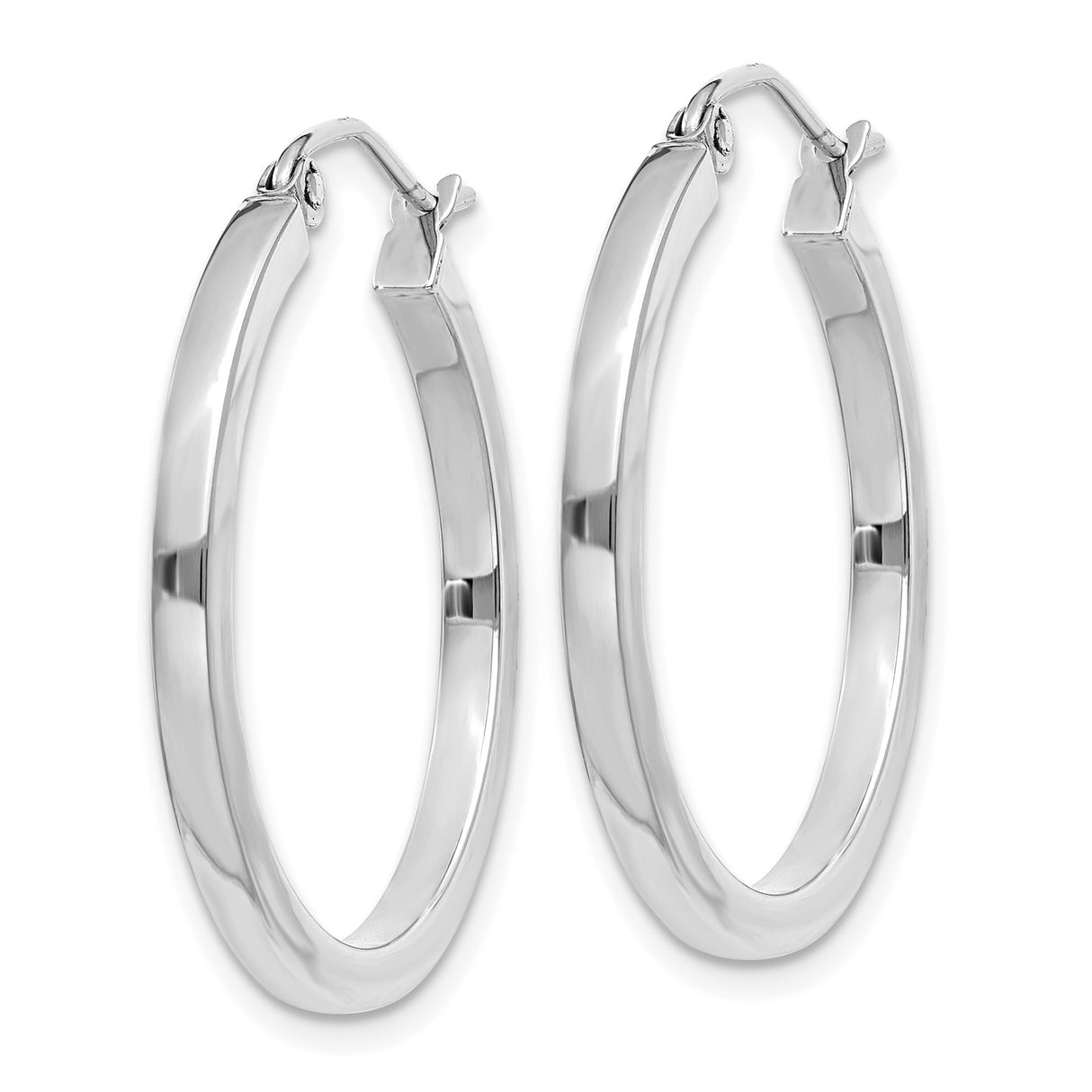 14k White Gold Hoop Earrings, Classic Round Tube Style, Polished Lightweight Design for Women