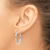 14k White Gold Hoop Earrings, Classic Round Tube Style, Polished Lightweight Design for Women
