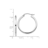 14k White Gold Hoop Earrings, Classic Round Tube Style, Polished Lightweight Design for Women