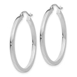 14k White Gold Hoop Earrings, Classic Round Polished Design, Minimalist Lightweight Style