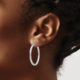 14k White Gold Hoop Earrings, Classic Round Polished Design, Minimalist Lightweight Style