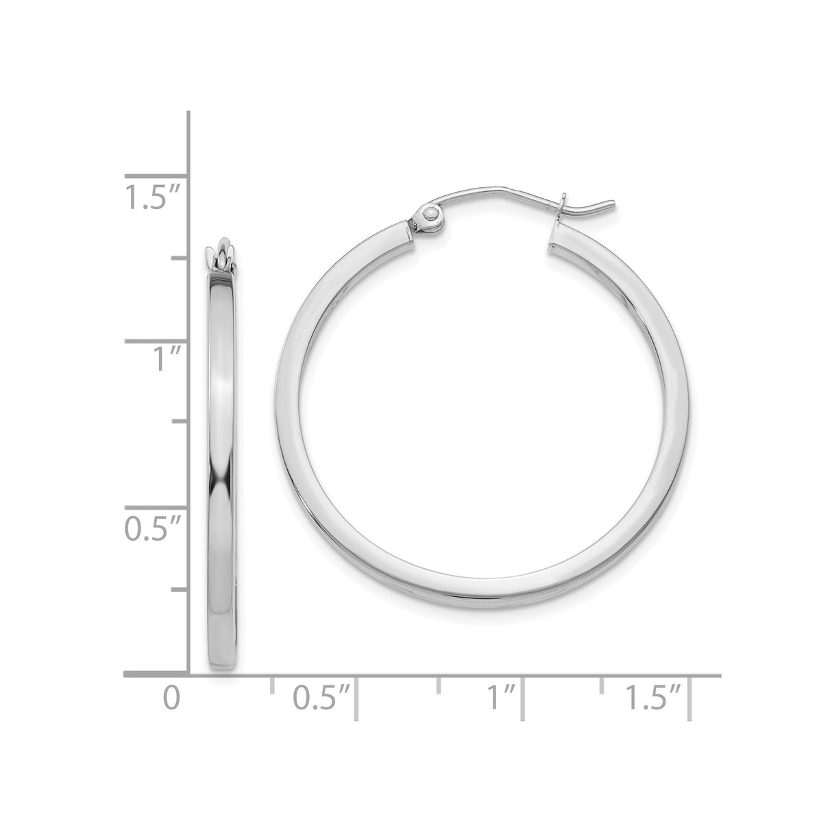 14k White Gold Hoop Earrings, Classic Round Polished Design, Minimalist Lightweight Style