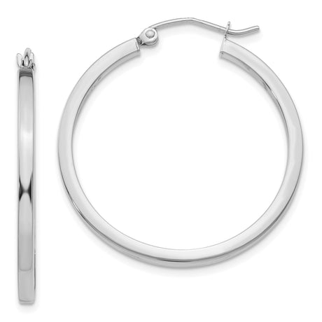 14k White Gold Hoop Earrings, Classic Round Polished Design, Minimalist Lightweight Style