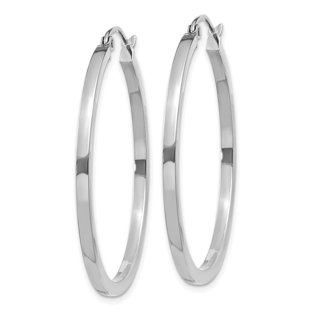 14k White Gold Hoop Earrings, Polished Minimalist Round Design, Lightweight Everyday Style