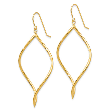 14k Yellow Gold Dangle Earrings with Open Marquise Twist Design, Lightweight Drop Style