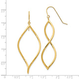 14k Yellow Gold Dangle Earrings with Open Marquise Twist Design, Lightweight Drop Style