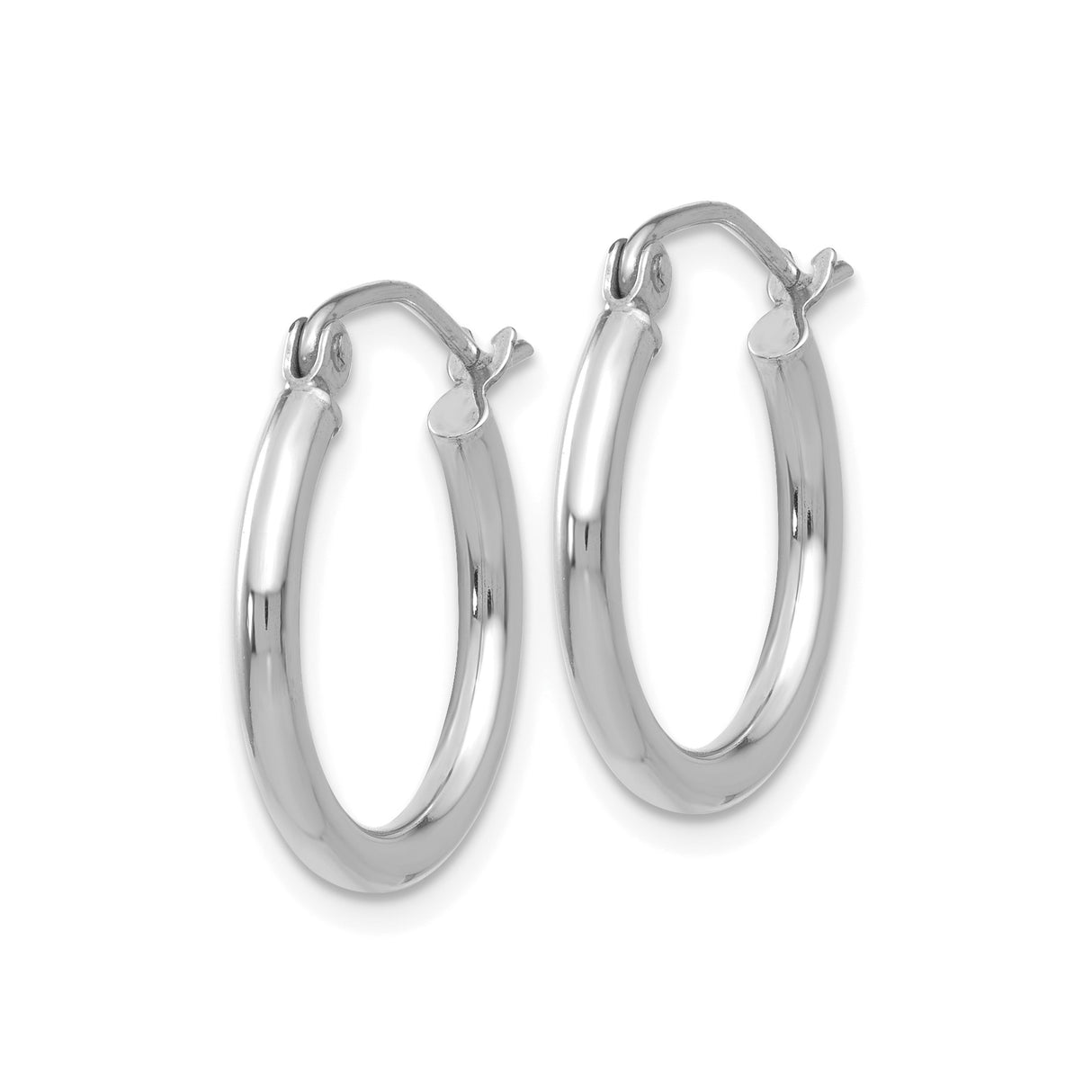 14k White Gold Hoop Earrings, Classic Polished Round Hoops with Latch Back Closure