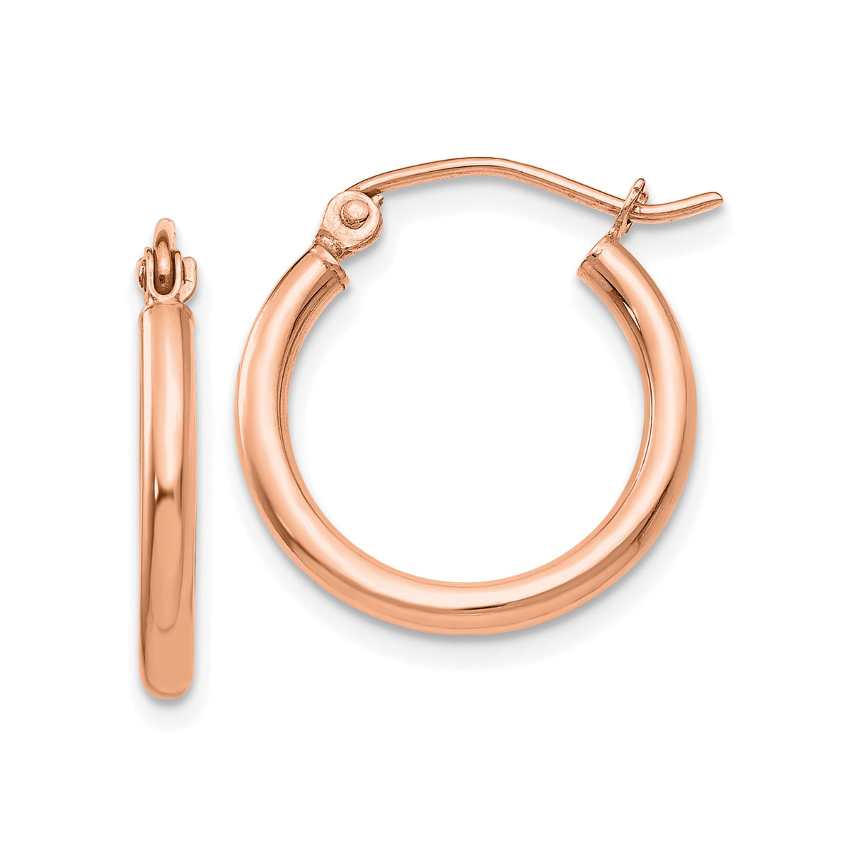 14k Rose Gold Hoop Earrings, Small Polished Round Hoops with Smooth Lightweight Tube Design