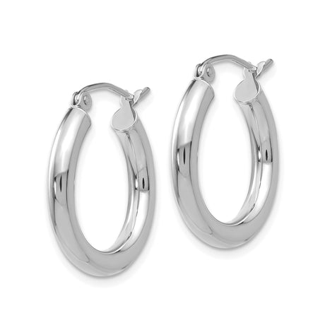 14k White Gold Hoop Earrings, Classic Round Polished Hoops, Minimalist Modern Design for Women