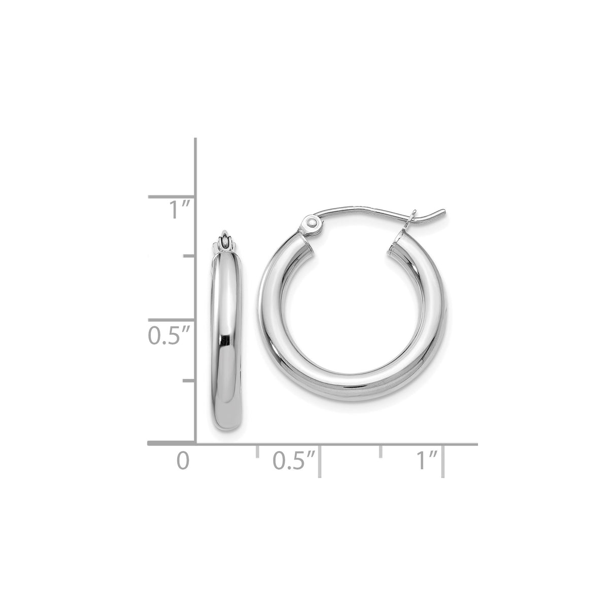 14k White Gold Hoop Earrings, Classic Round Polished Hoops, Minimalist Modern Design for Women
