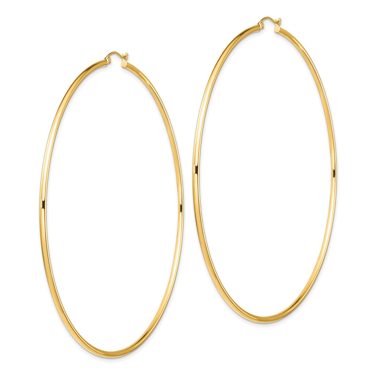 14k Yellow Gold Hoop Earrings, Large Lightweight Polished Minimalist Style for Women