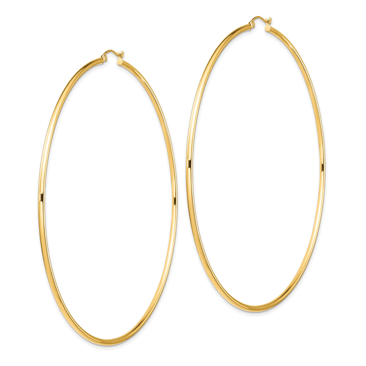 14k Yellow Gold Hoop Earrings, Large Lightweight Round Hoops with High Polish Finish