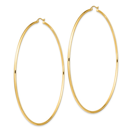 14k Yellow Gold Hoop Earrings, Large Lightweight Round Hoops with High Polish Finish