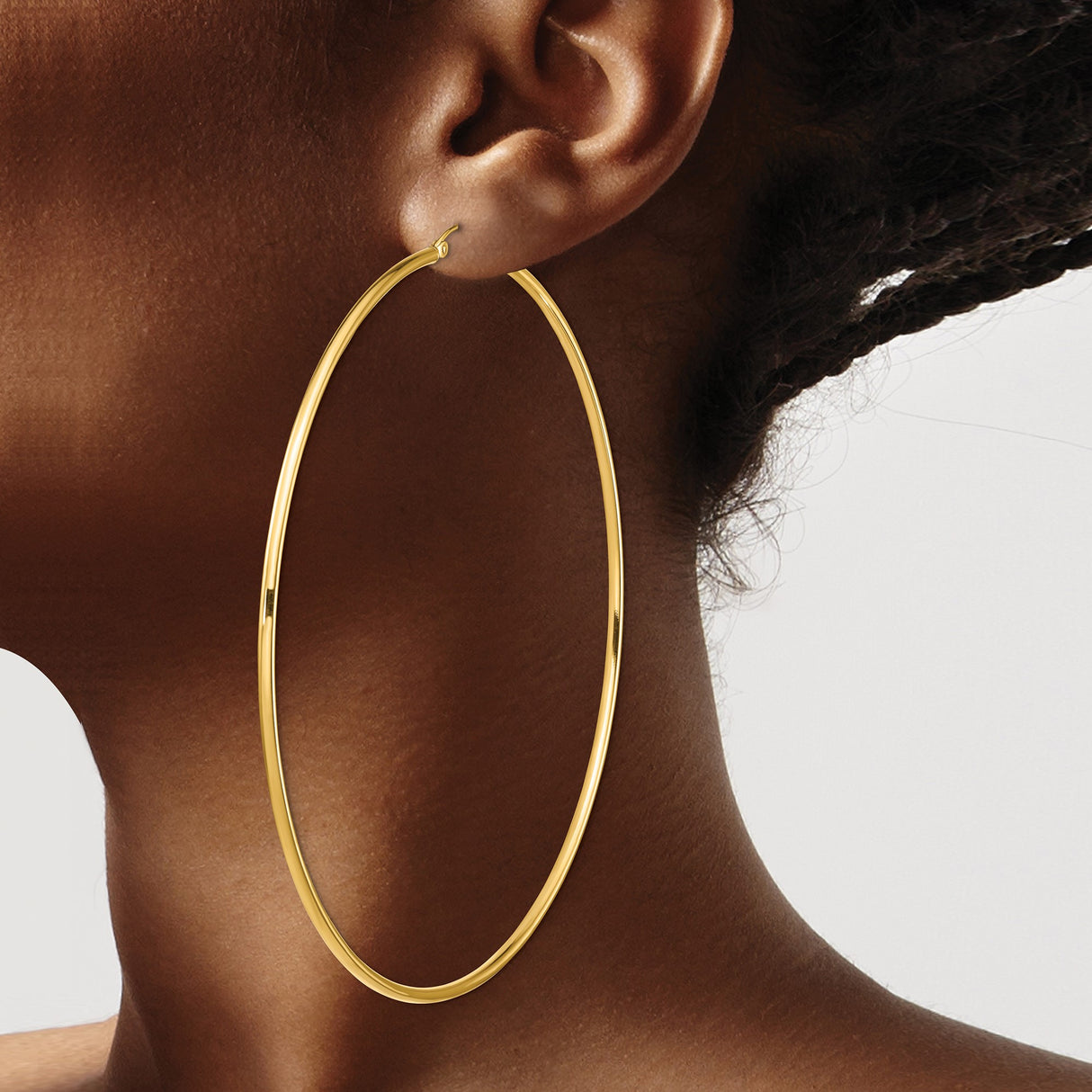 14k Yellow Gold Hoop Earrings, Large Lightweight Round Hoops with High Polish Finish