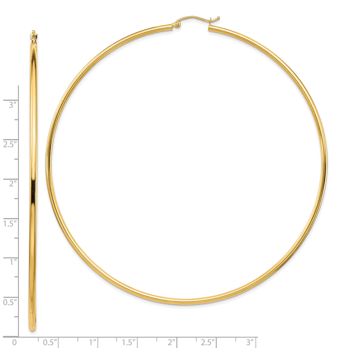 14k Yellow Gold Hoop Earrings, Large Lightweight Round Hoops with High Polish Finish