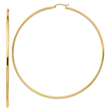 14k Yellow Gold Hoop Earrings, Large Lightweight Round Hoops with High Polish Finish