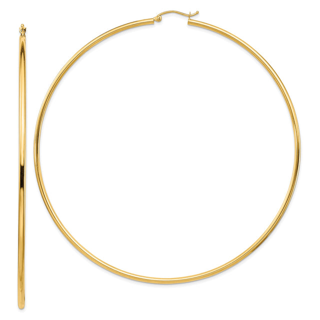 14k Yellow Gold Hoop Earrings, Large Lightweight Round Hoops with High Polish Finish