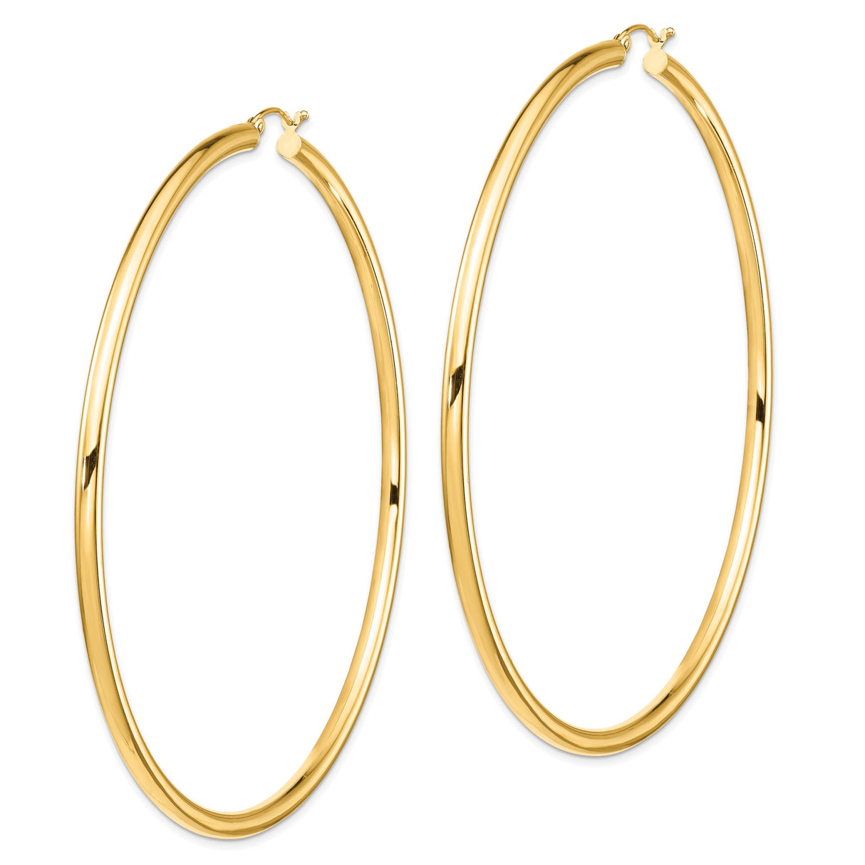 14k Yellow Gold Hoop Earrings, Large Smooth Polished Finish with Latch Back Closure