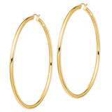 14k Yellow Gold Hoop Earrings, Large Smooth Polished Finish with Latch Back Closure