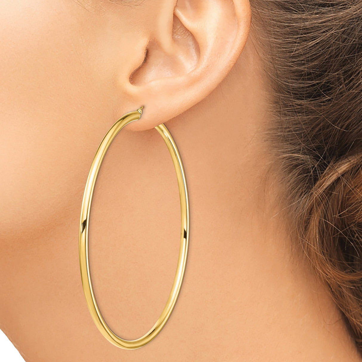 14k Yellow Gold Hoop Earrings, Large Smooth Polished Finish with Latch Back Closure