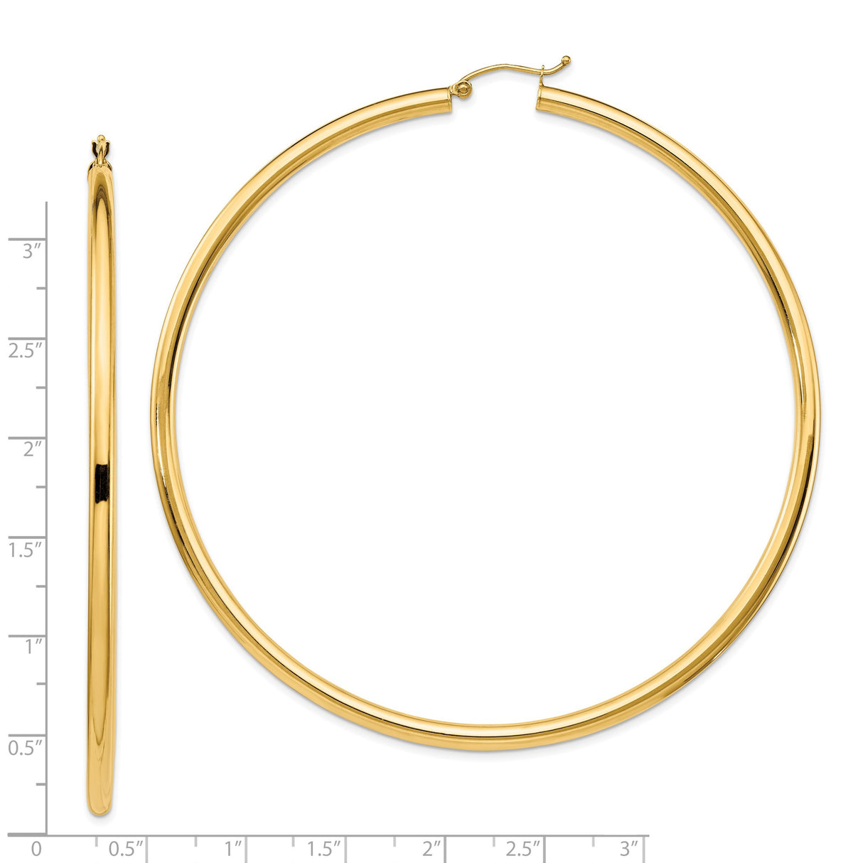 14k Yellow Gold Hoop Earrings, Large Smooth Polished Finish with Latch Back Closure