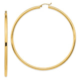 14k Yellow Gold Hoop Earrings, Large Smooth Polished Finish with Latch Back Closure