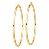 14k Yellow Gold Hoop Earrings, Large Round Polished Lightweight Style for Women
