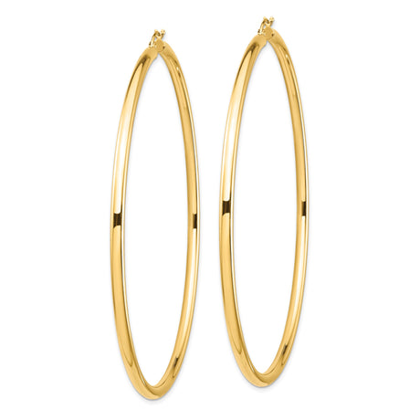14k Yellow Gold Hoop Earrings, Large Round Polished Lightweight Style for Women
