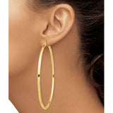 14k Yellow Gold Hoop Earrings, Large Round Polished Lightweight Style for Women