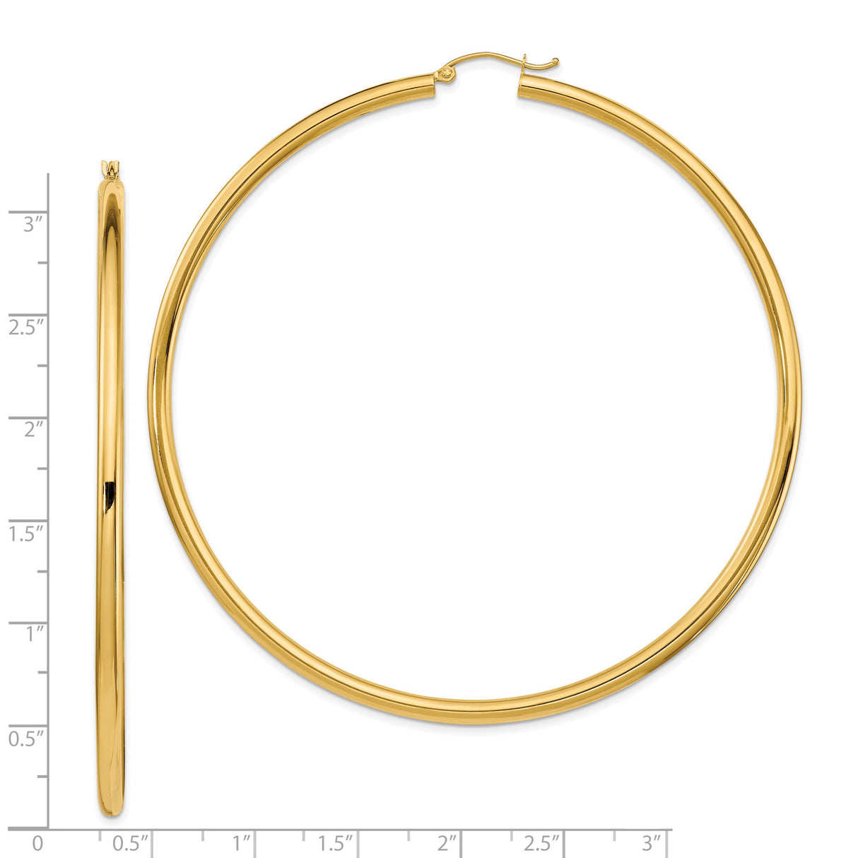 14k Yellow Gold Hoop Earrings, Large Round Polished Lightweight Style for Women