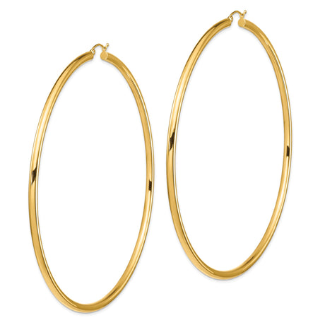 14k Yellow Gold Hoop Earrings, Classic Round Polished Design, Lightweight Everyday Jewelry