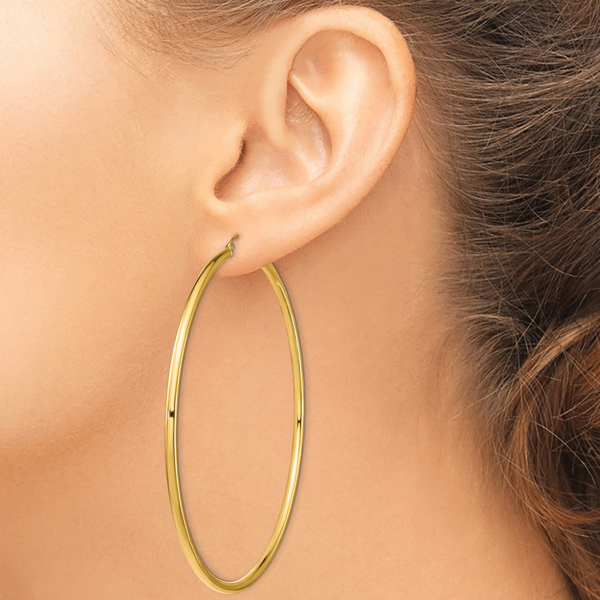 14k Yellow Gold Hoop Earrings, Large Round Polished Hoops, Minimalist Lightweight Design