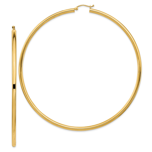 14k Yellow Gold Hoop Earrings, Large Round Polished Hoops, Minimalist Lightweight Design