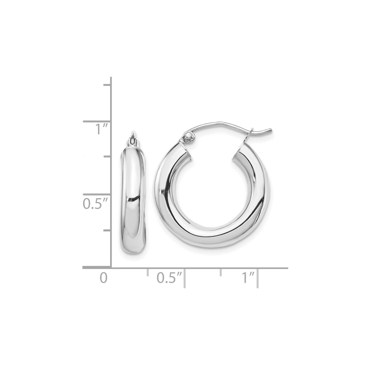 14k White Gold Hoop Earrings, Smooth Rounded Thick Design, Polished Minimalist Style