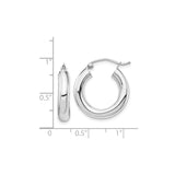 14k White Gold Hoop Earrings, Smooth Rounded Thick Design, Polished Minimalist Style