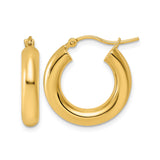14k Yellow Gold Hoop Earrings, Medium Rounded Tube Design, Polished Finish, Lightweight Jewelry