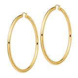 14k Yellow Gold Hoop Earrings, Large Polished Round Hoops with Latch Back, Minimalist Style for Women