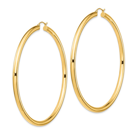 14k Yellow Gold Hoop Earrings, Large Polished Round Hoops with Latch Back, Minimalist Style for Women
