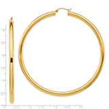 14k Yellow Gold Hoop Earrings, Large Polished Round Hoops with Latch Back, Minimalist Style for Women