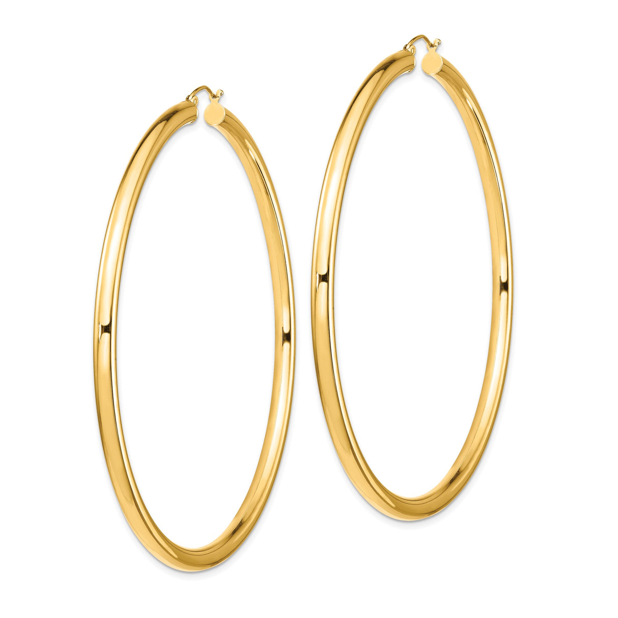 14k Yellow Gold Hoop Earrings, Large Polished Round Design, Lightweight Minimalist Style