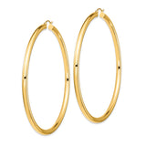 14k Yellow Gold Hoop Earrings, Large Polished Round Design, Lightweight Minimalist Style