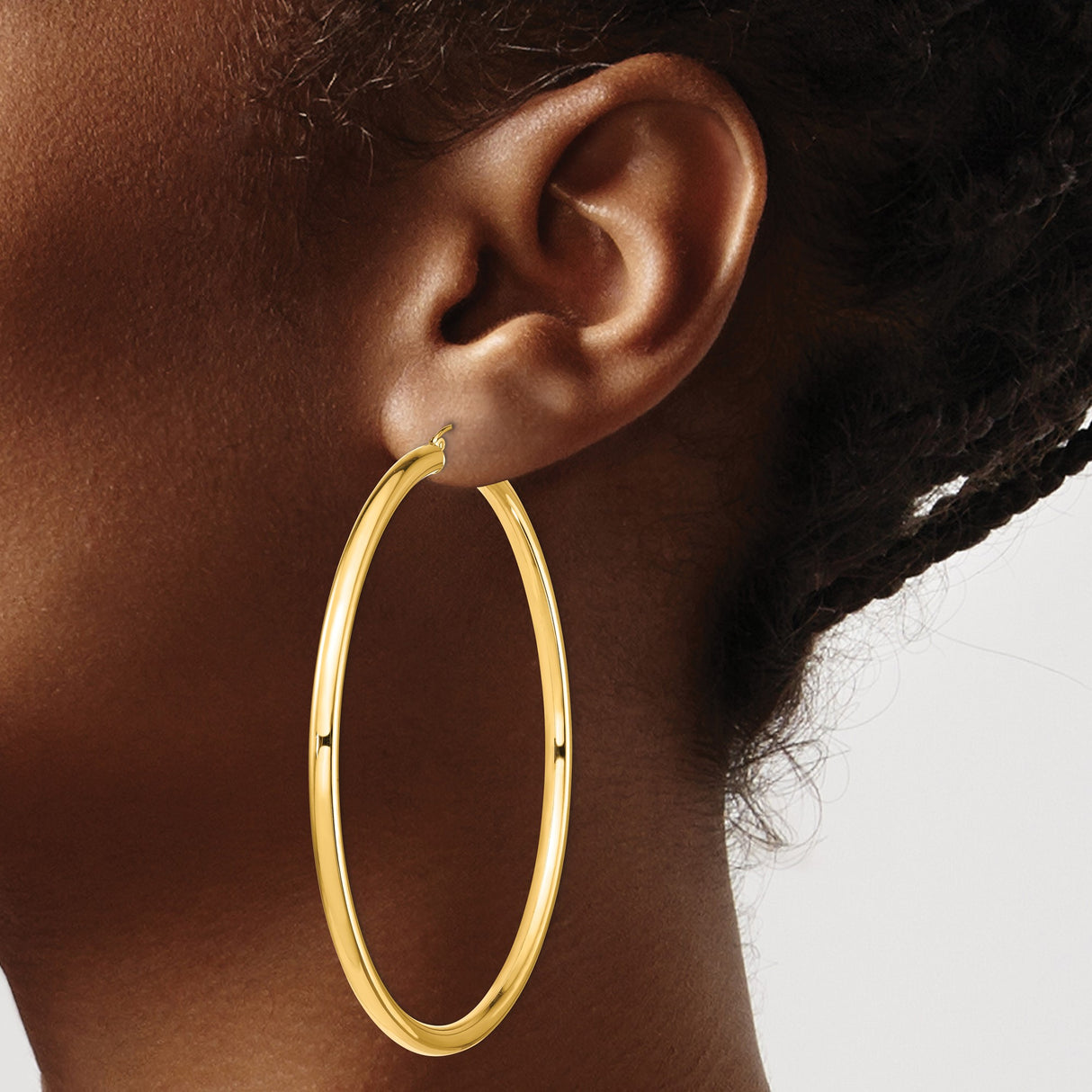 14k Yellow Gold Hoop Earrings, Large Polished Round Design, Lightweight Minimalist Style